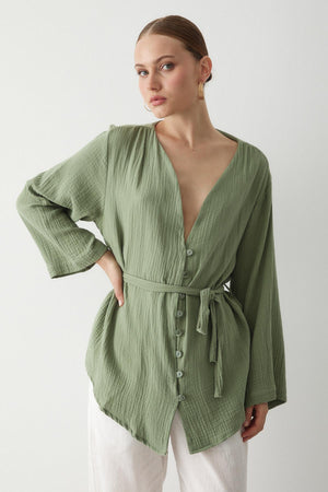 Haki Çok Düğmeli Kimono