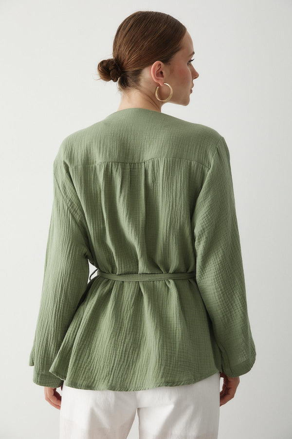 Haki Çok Düğmeli Kimono