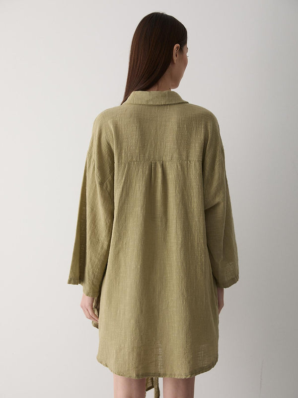 Haki Flam Keten Kimono Gömlek