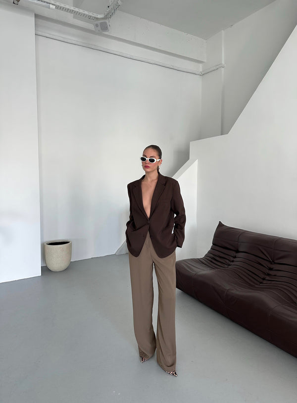 Haki Gold Düğmeli Beli Lastikli Palazzo Pantolon