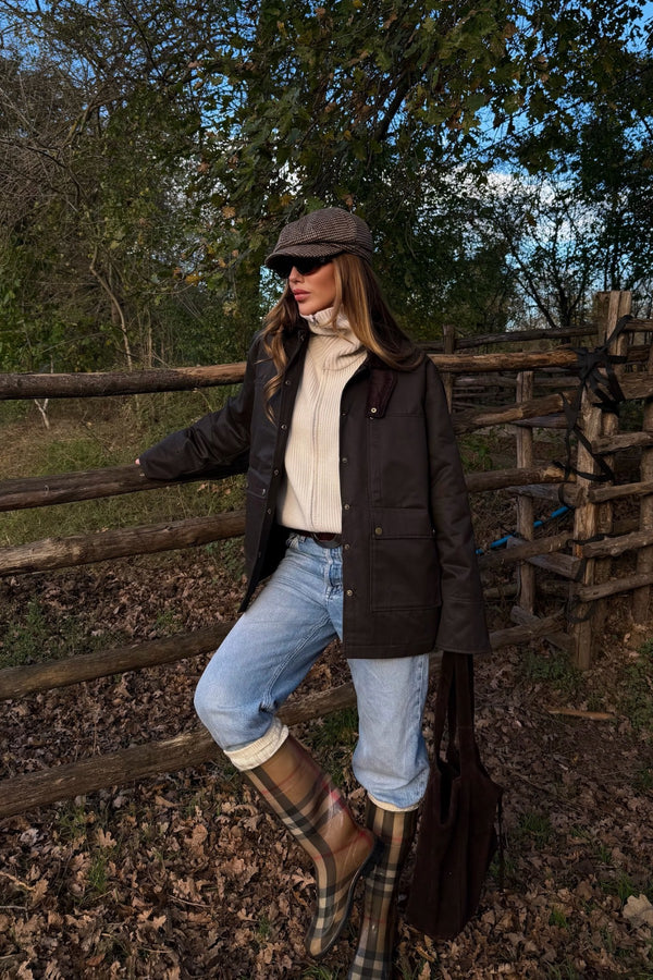 Kahverengi Kadife Ek Yaka Detaylı Mont - 5132