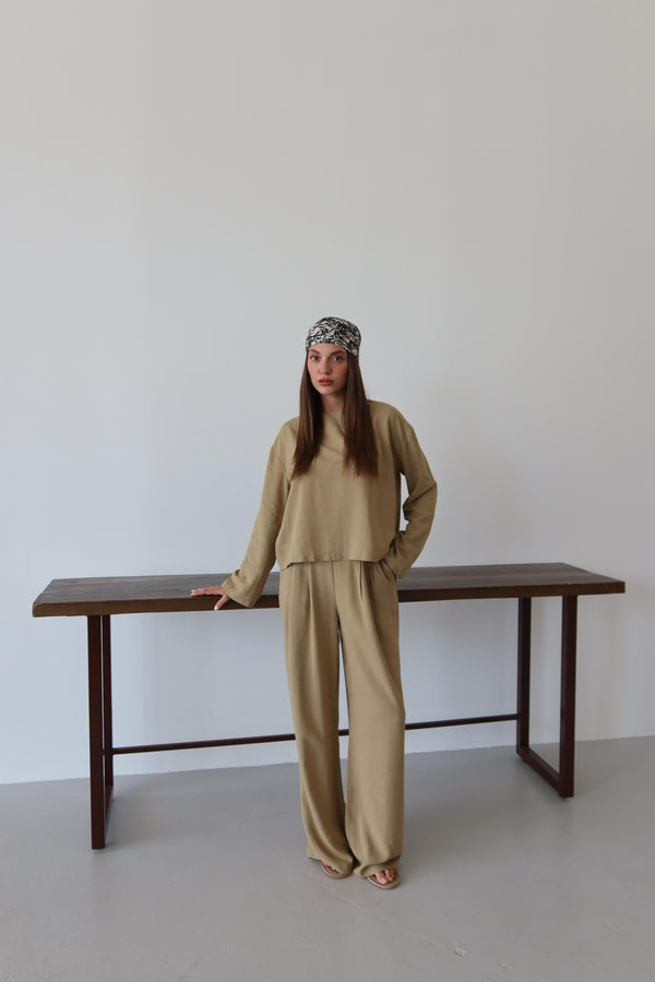 Haki Marisol Bluz Pantolon Takım