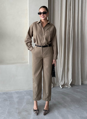 Haki Merlin Kemerli Gömlek Pantolon Takım