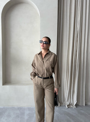 Haki Merlin Kemerli Gömlek Pantolon Takım