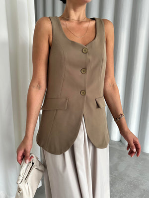 Haki Milano Düğmeli Premium Yelek