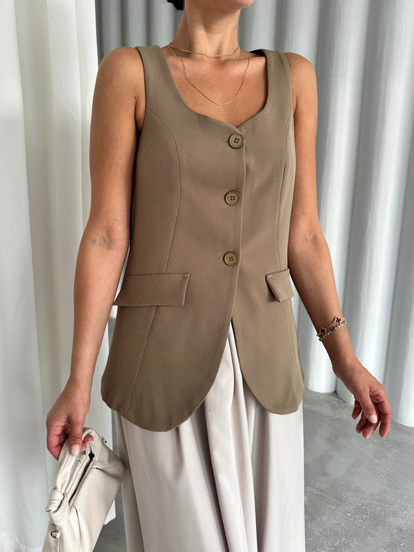 Haki Milano Düğmeli Premium Yelek