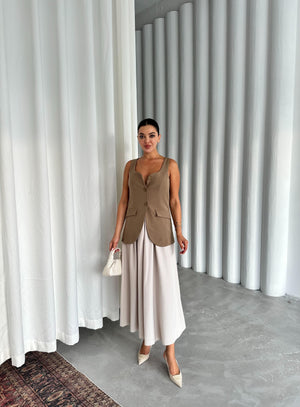 Haki Milano Düğmeli Premium Yelek