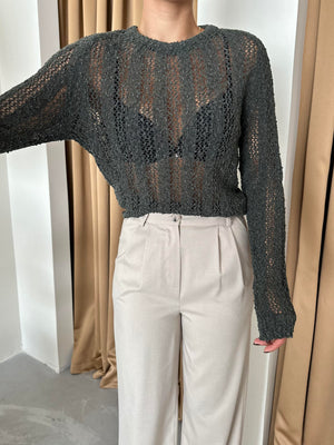 Haki Örümcek Ağı Triko Bluz