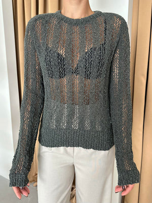 Haki Örümcek Ağı Triko Bluz