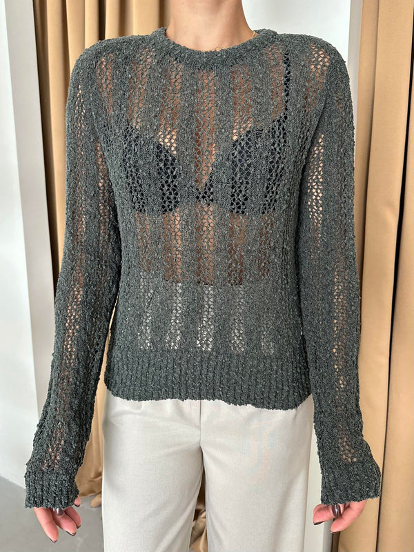 Haki Örümcek Ağı Triko Bluz