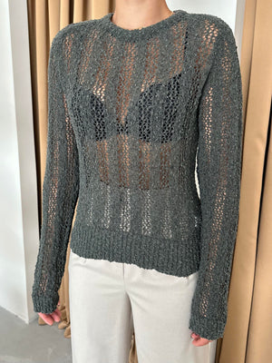 Haki Örümcek Ağı Triko Bluz