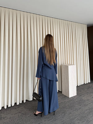 İndigo Pantolon Ek Parça Detaylı Kimono Takım - 8009