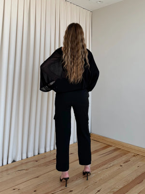 Siyah Tasarım Çıtçıtlı Fermuarlı Pantolon - 7937