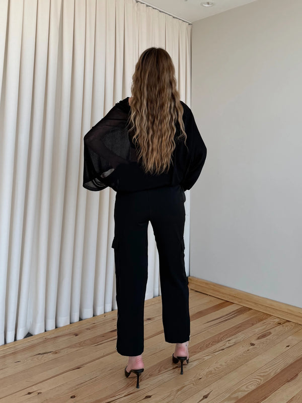Siyah Tasarım Çıtçıtlı Fermuarlı Pantolon - 7937