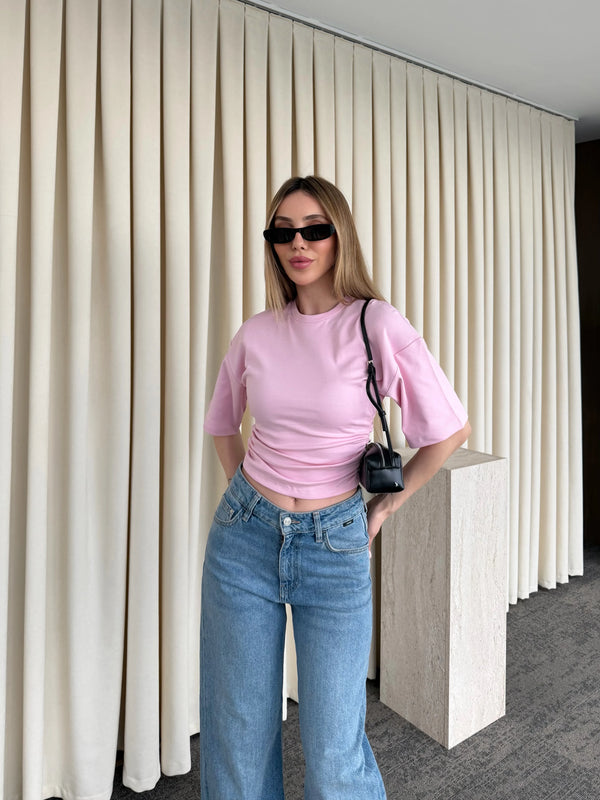 Pembe Yanı Drapeli Body - 261003