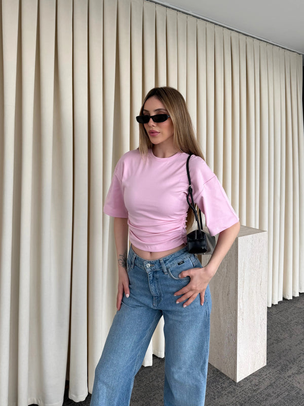 Pembe Yanı Drapeli Body - 261003