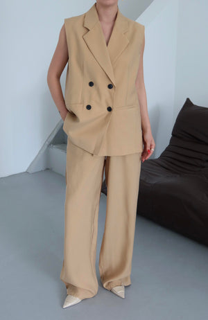 Hardal Siyah Düğmeli Yelek Pantolon Takım