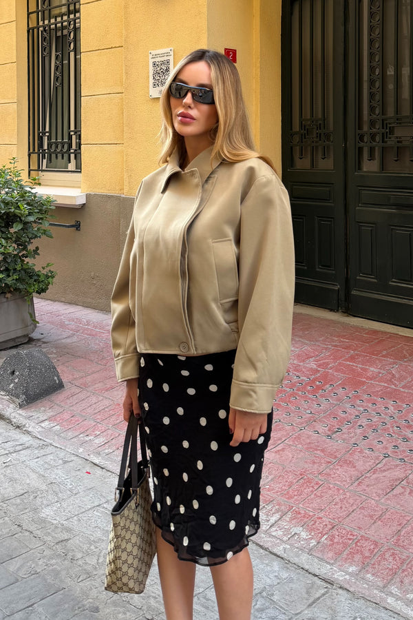 Çağla Beli Lastikli Crop Ceket | LALUVIA