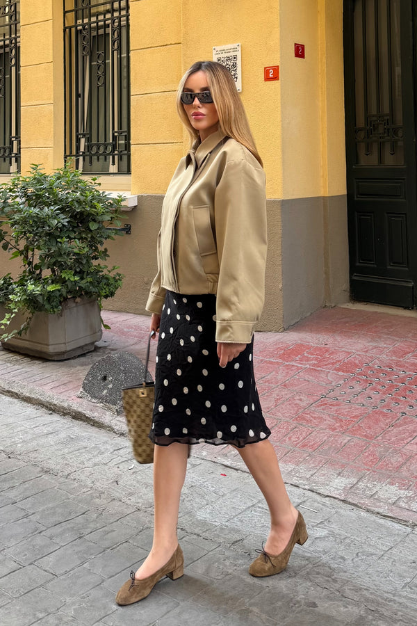 Çağla Beli Lastikli Crop Ceket | LALUVIA