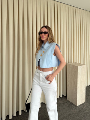 Mavi Poplin Crop Yelek - 8419