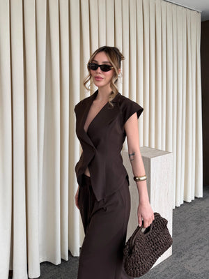 Kahverengi Margot Yelek Pantolon Takım - 308