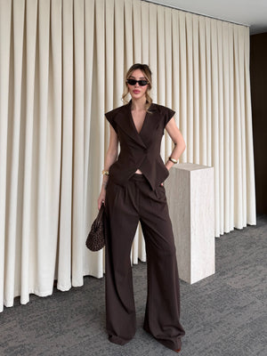 Kahverengi Margot Yelek Pantolon Takım - 308