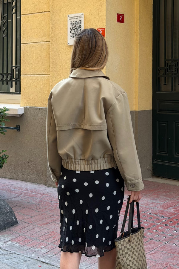 Çağla Beli Lastikli Crop Ceket | LALUVIA