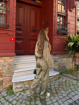 Haki Bomber Saten Ceket Pantolon Takım - 9663 - 51229