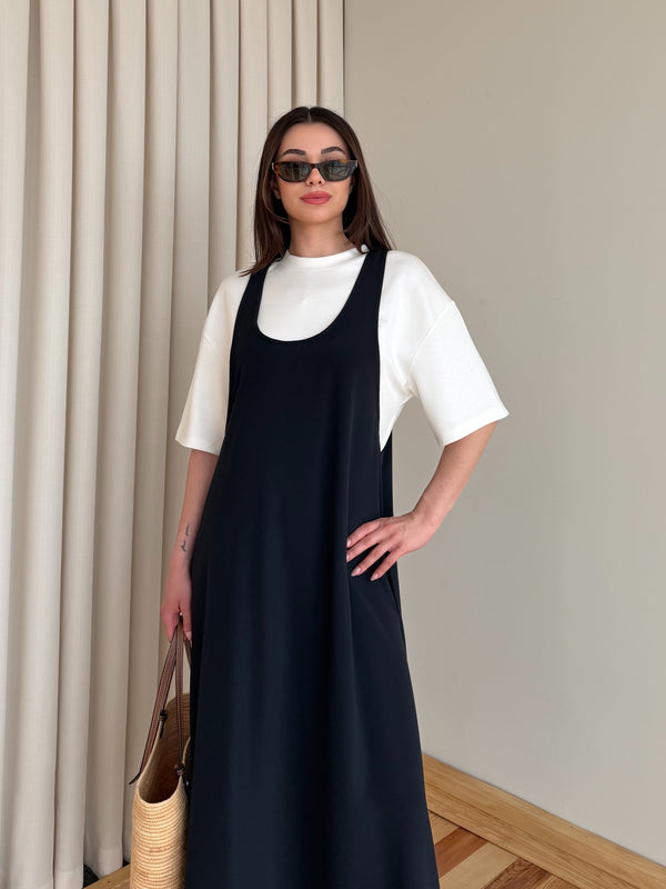 Lacivert Ekru Tshirt Elbise Takım - 4131