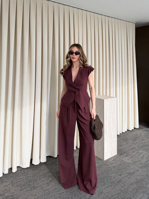 Bordo Margot Yelek Pantolon Takım - 308