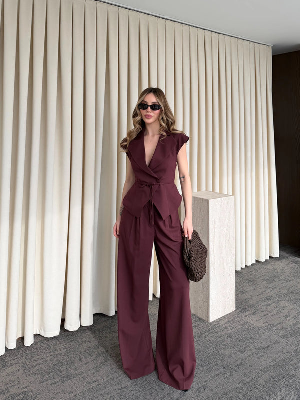 Bordo Margot Yelek Pantolon Takım - 308