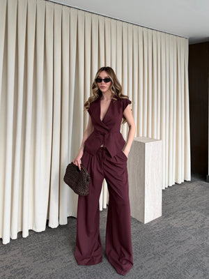Bordo Margot Yelek Pantolon Takım - 308