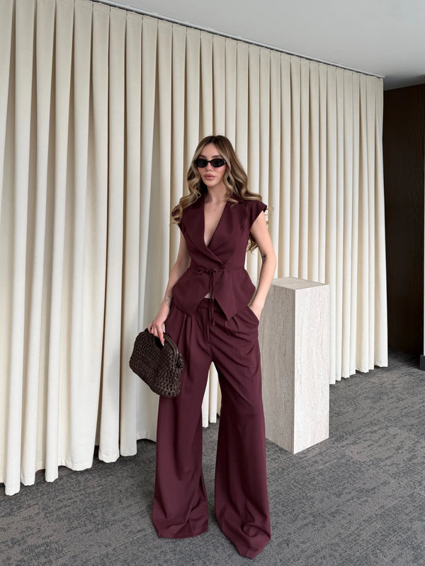 Bordo Margot Yelek Pantolon Takım - 308