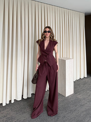Bordo Margot Yelek Pantolon Takım - 308