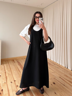 Siyah Ekru Tshirt Elbise Takım - 4131
