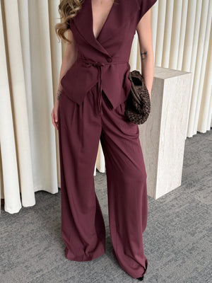 Bordo Margot Yelek Pantolon Takım - 308