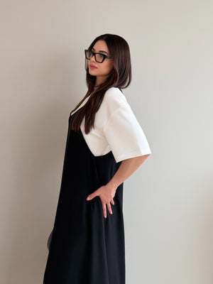 Siyah Ekru Tshirt Elbise Takım - 4131