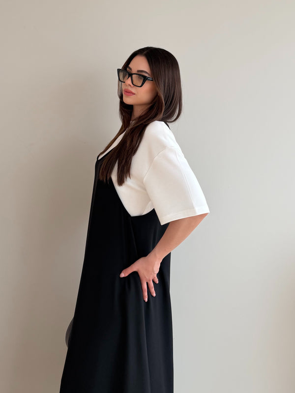 Siyah Ekru Tshirt Elbise Takım - 4131