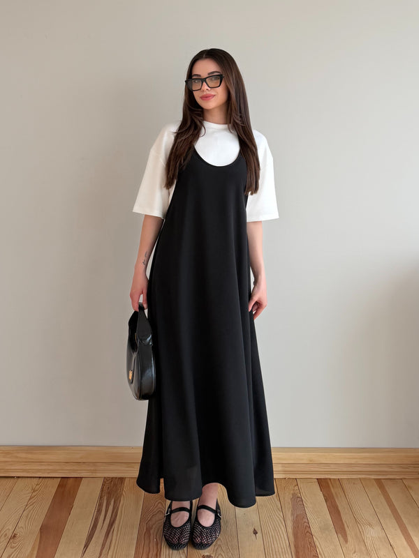 Siyah Ekru Tshirt Elbise Takım - 4131