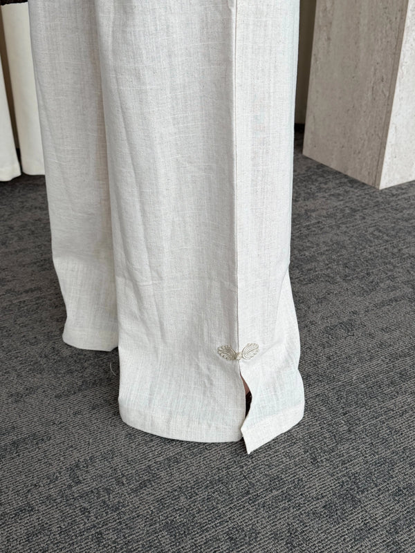 Natural Nakış Düğmeli Kimono Takım - 60624