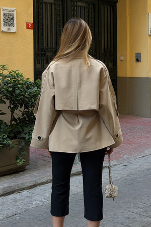 Taş Oversize Düşük Omuz Kısa Trenç - 9580