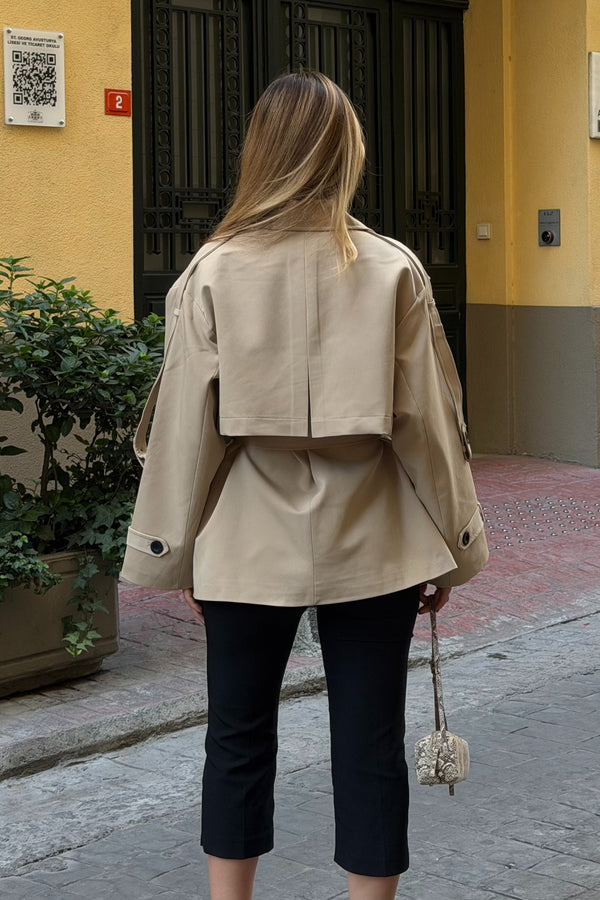 Taş Oversize Düşük Omuz Kısa Trenç - 9580