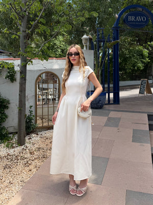 Krem Pretty Uzun Elbise - 5092