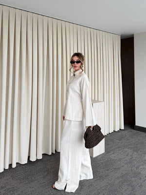 Natural Nakış Düğmeli Kimono Takım - 60624