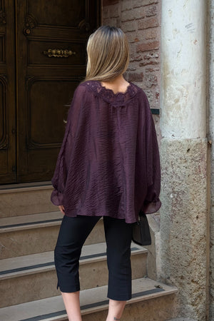 Mürdüm Dantelli Transparan Bluz - 5108