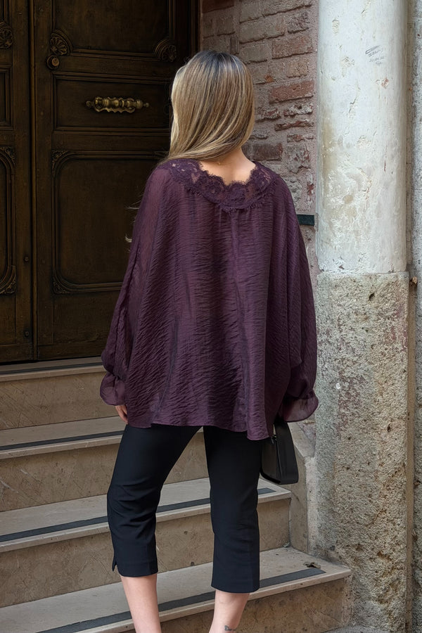 Mürdüm Dantelli Transparan Bluz - 5108