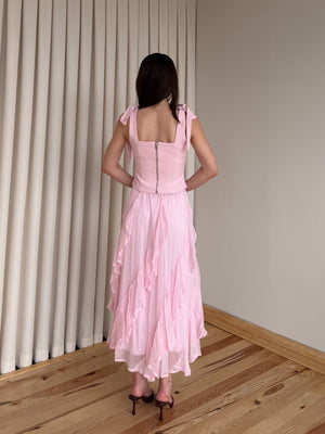 Pembe Dantelli Asimetrik Etek - E261064