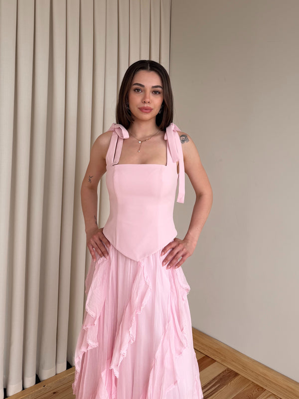 Pembe Omuzları Fiyonk Bağlamalı Büstiyer - 70273