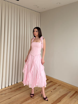 Pembe Dantelli Asimetrik Etek - E261064