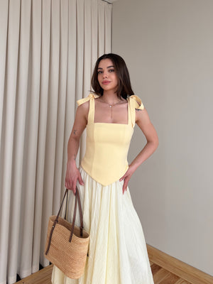 Sarı Omuzları Fiyonk Bağlamalı Büstiyer - 70273